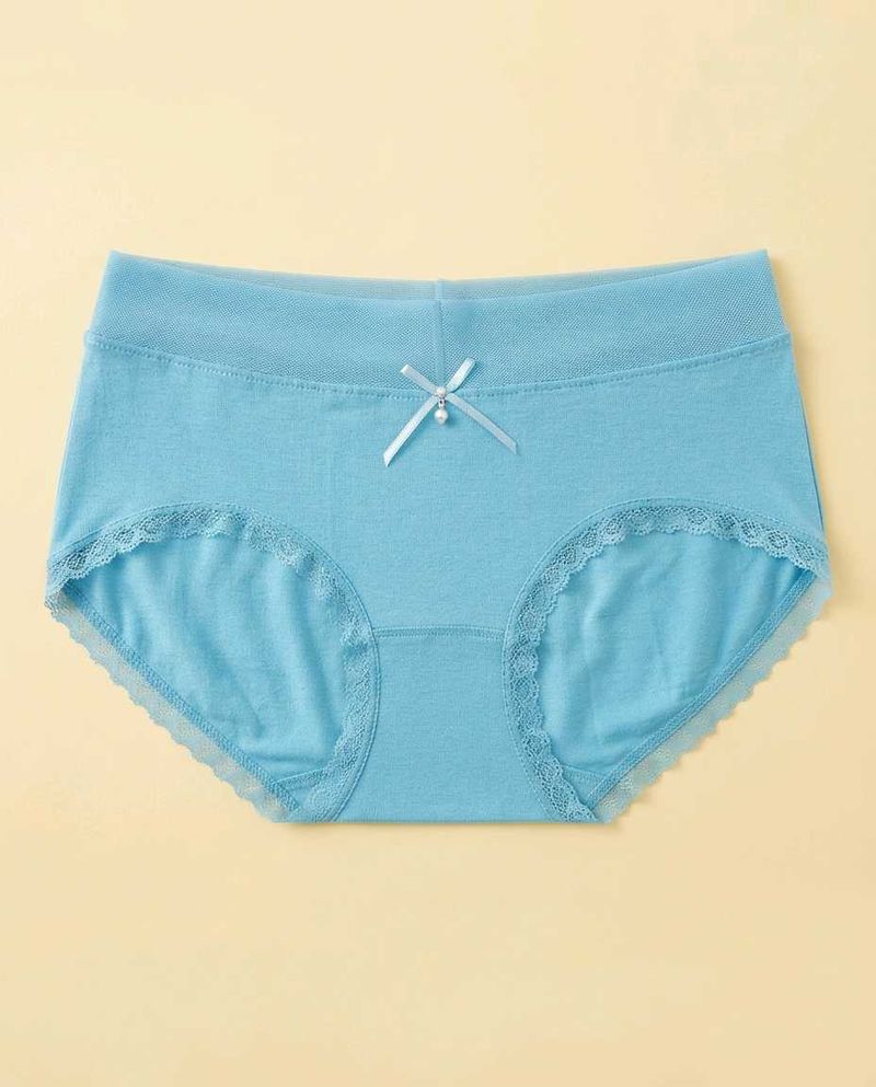 Cute Blue Cotton Briefs with Lace Trim