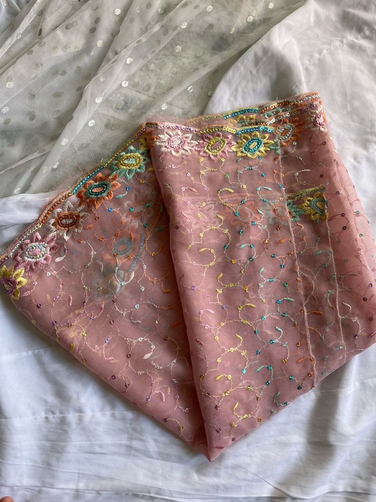 Embroidered Pink Dupatta