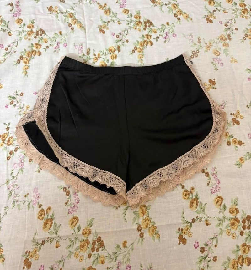 Black Lace Trimmed Sleep Shorts
