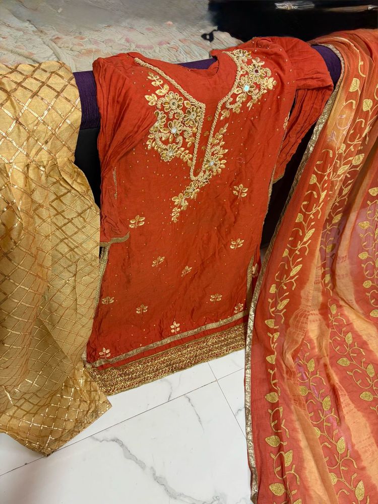 Beautiful Orange Kurta Set with Dupatta