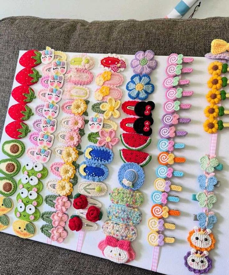 Handmade Crochet Hair Clips Set