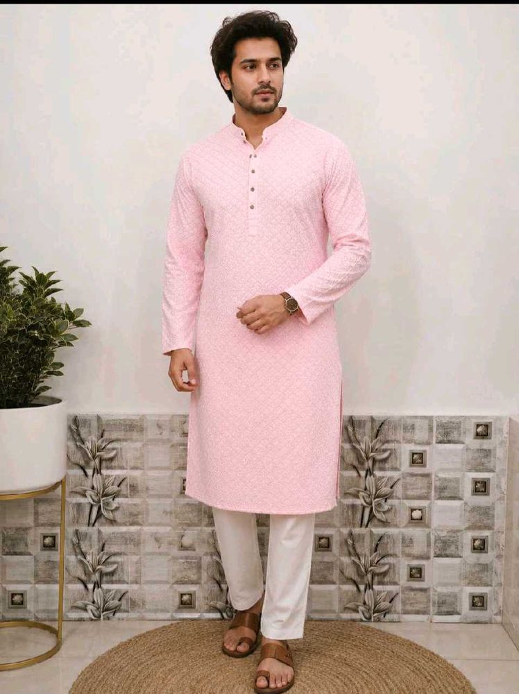 Men's Pink Chikankari Kurta
