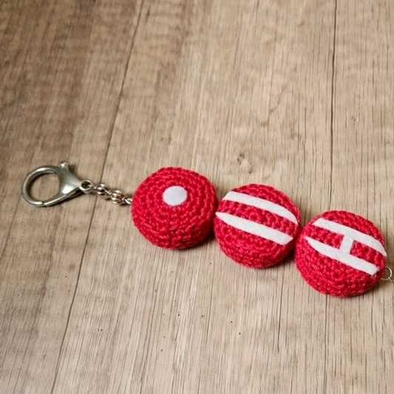 Crocheted Red Keychain with White Accents