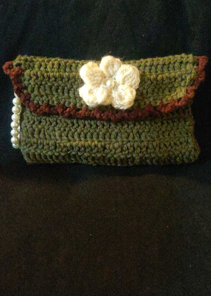 Handmade Crochet Clutch/purse with Flower Accent