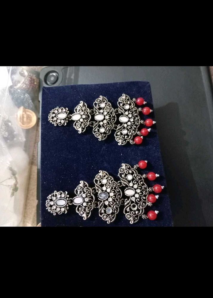 Elegant Red &amp; Silver Dangle Earrings