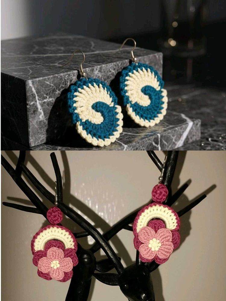 Handmade Crochet Earrings(spiral+floral)