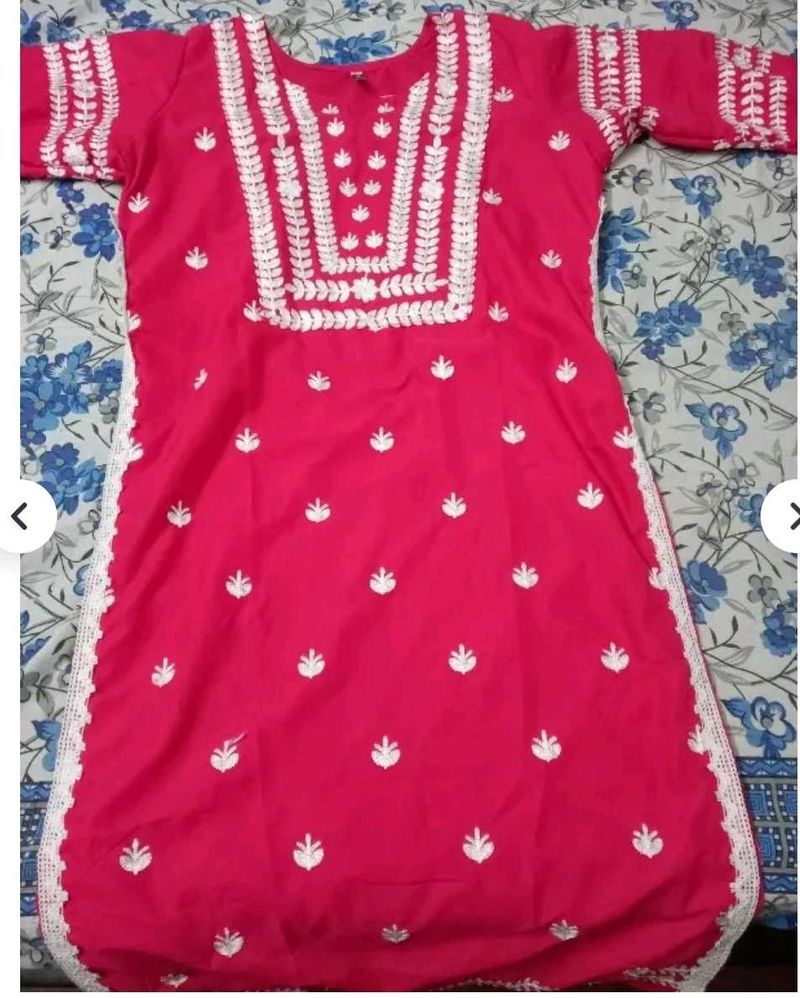 114.Vibrant Pink Embroidered Kurta