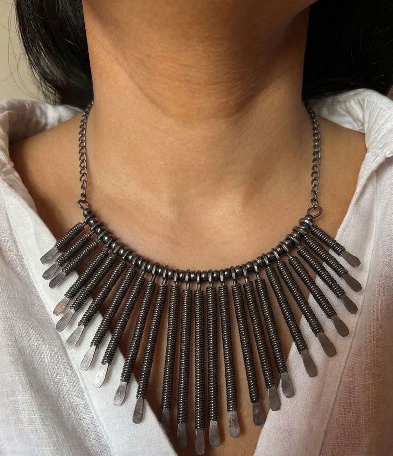 Statement Oxidized Silver Necklace