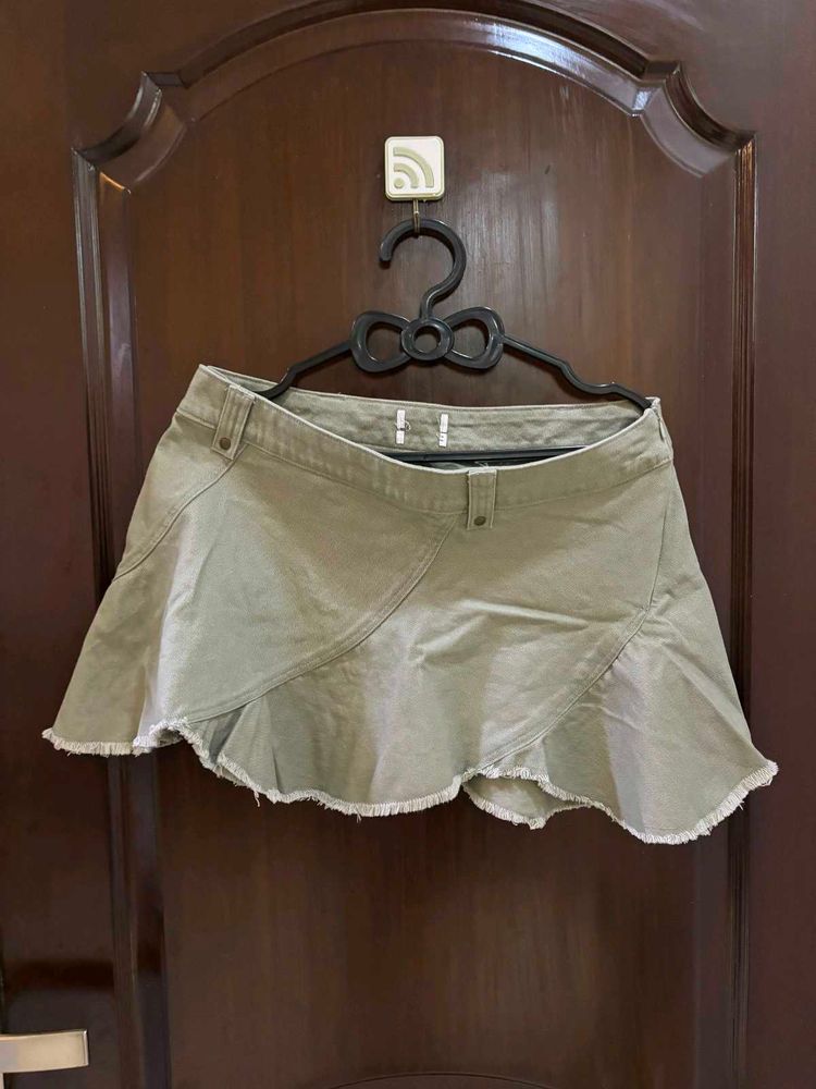 sage green mini skirt