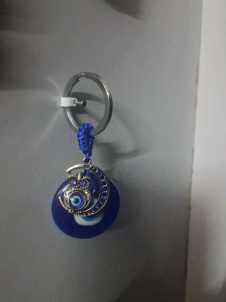 Evil Eye Owl Crescent Moon Keychain