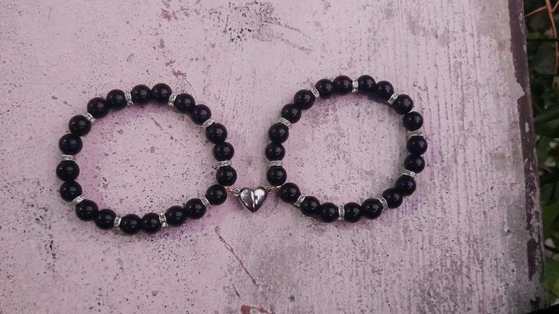 Black Couples Heart Bracelet Set