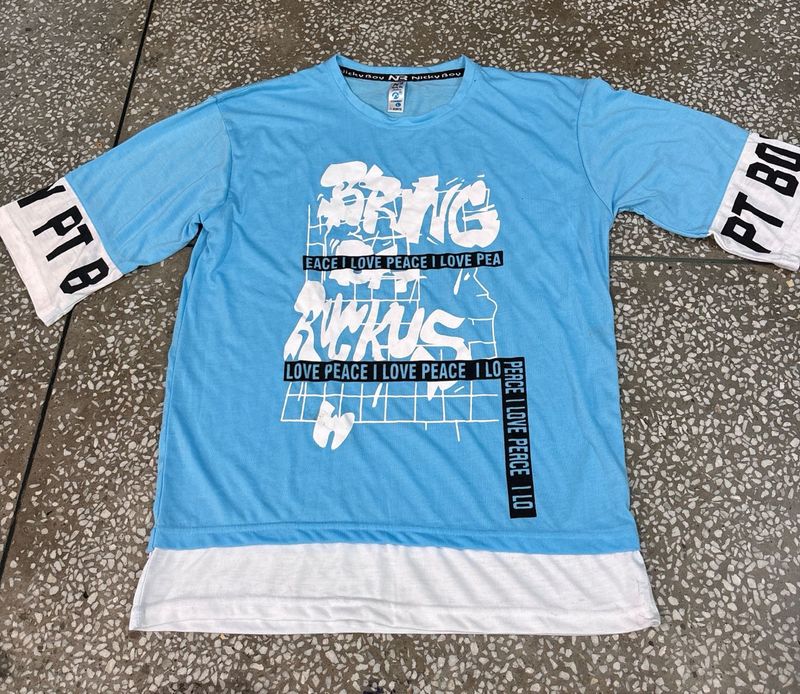 2 Boys New Blue/ black Graphic Print T-Shirt