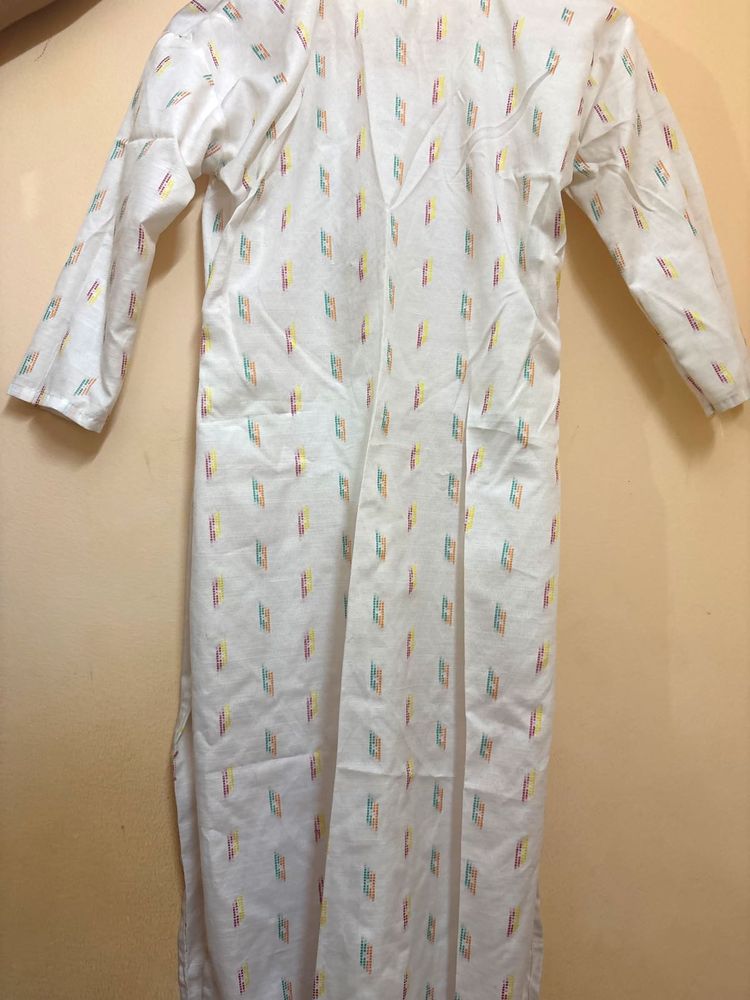Elegant White Kurta with Colorful Print