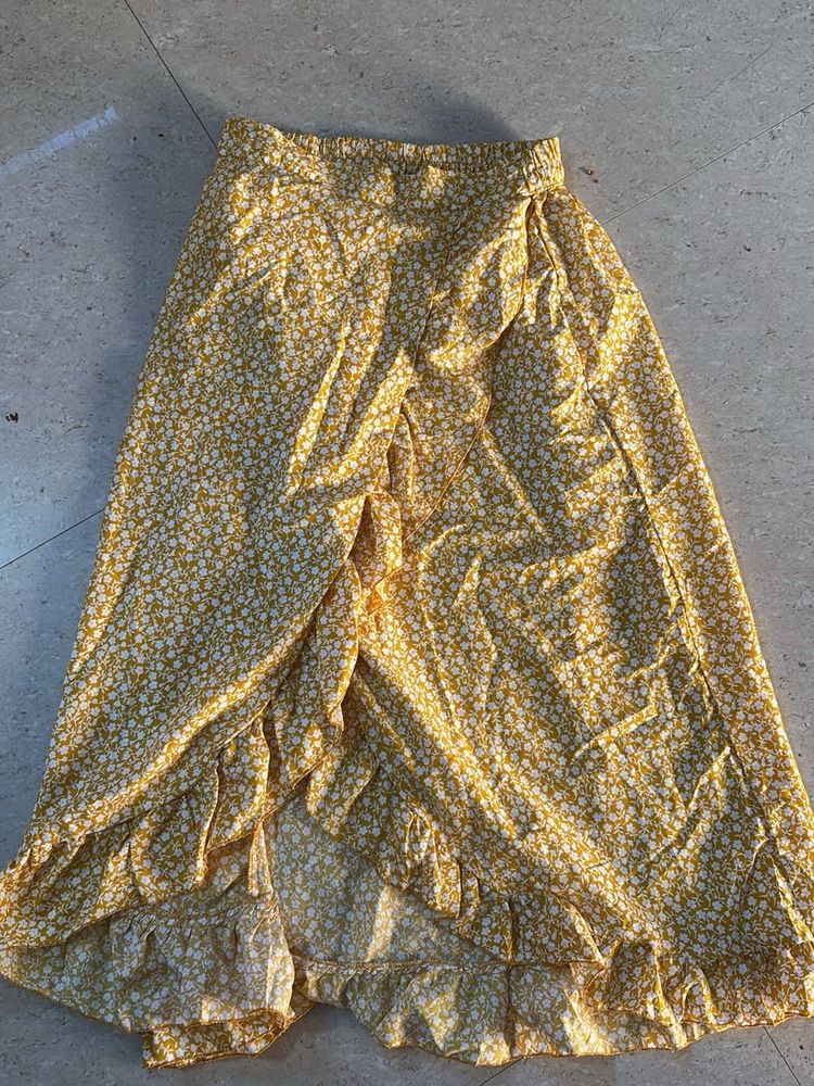 Yellow Floral Wrap Skirt
