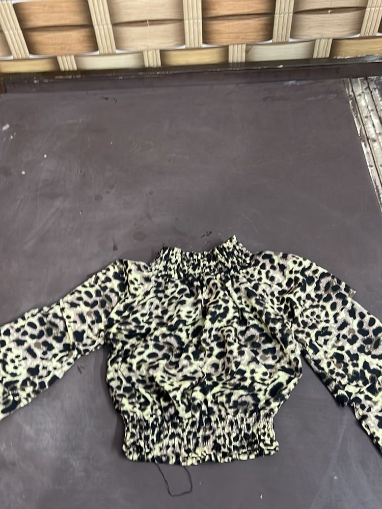 Leopard Print Smocked Crop Top