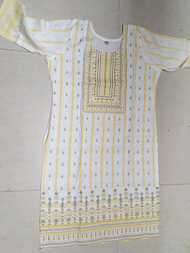 White &amp; Yellow Printed Kurta