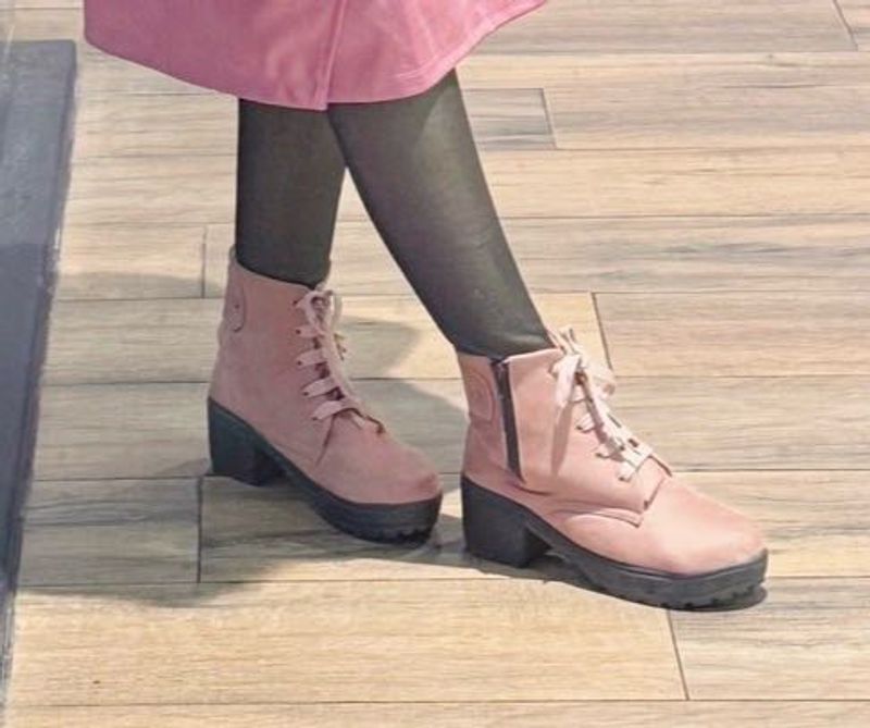 Pink Lace-Up Block Heel Boots