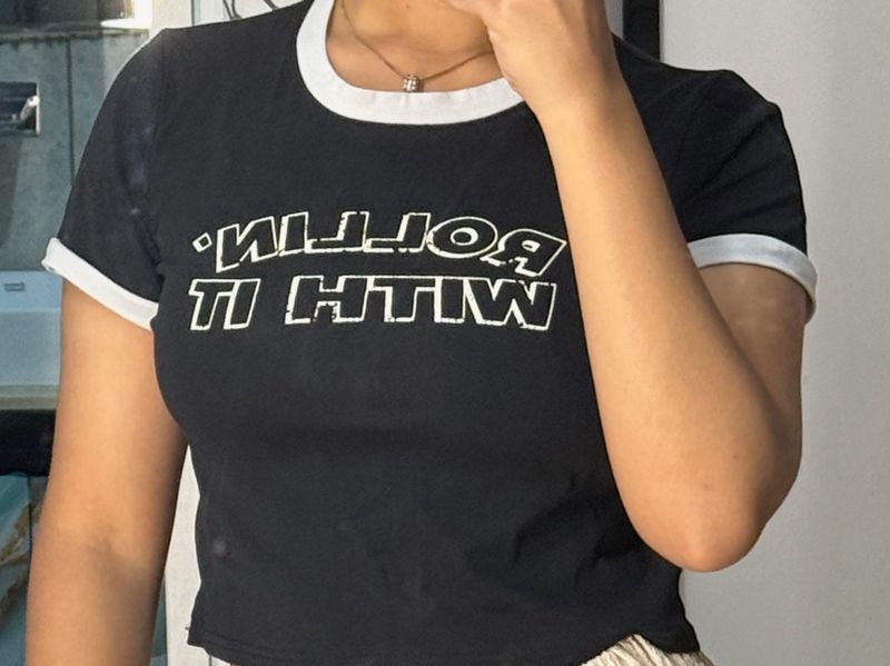 Black Graphic Ringer Tee
