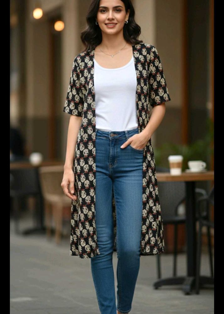 Elegant Floral Print Open Front Shrug