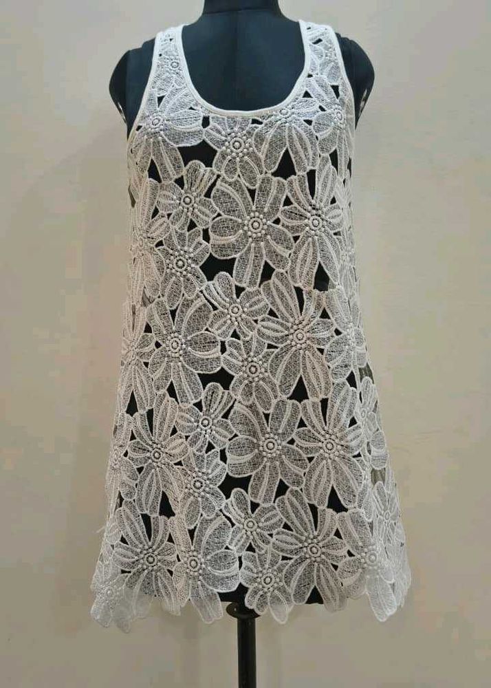 White Lace Floral Tunic Top