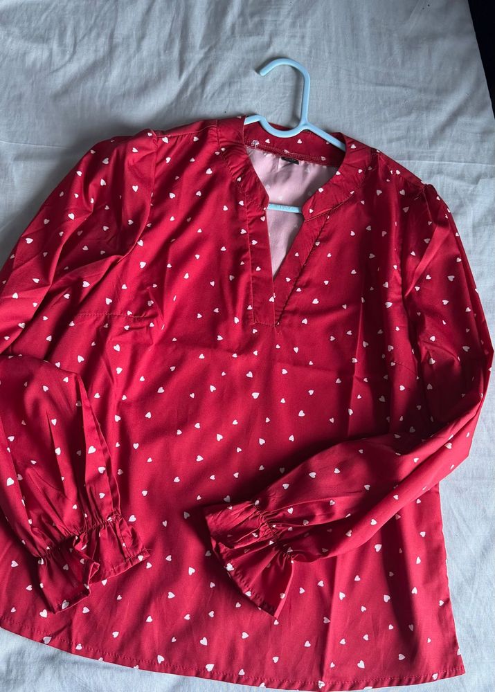 Red Heart Print Top