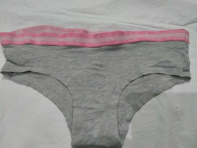 Combo of two Women's Grey Cotton Briefs with Pink
