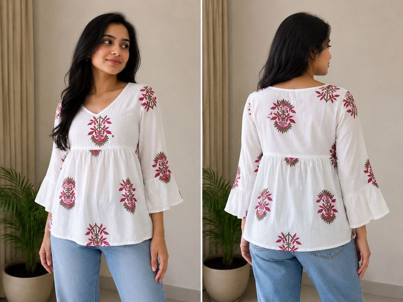 White Printed Flared Sleeve Kurta