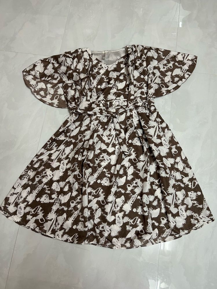 A White Brown Printed Dress With XXl Once Use
