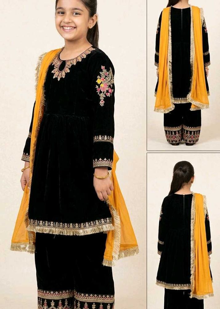 Black Velvet Kurta Set with Dupatta