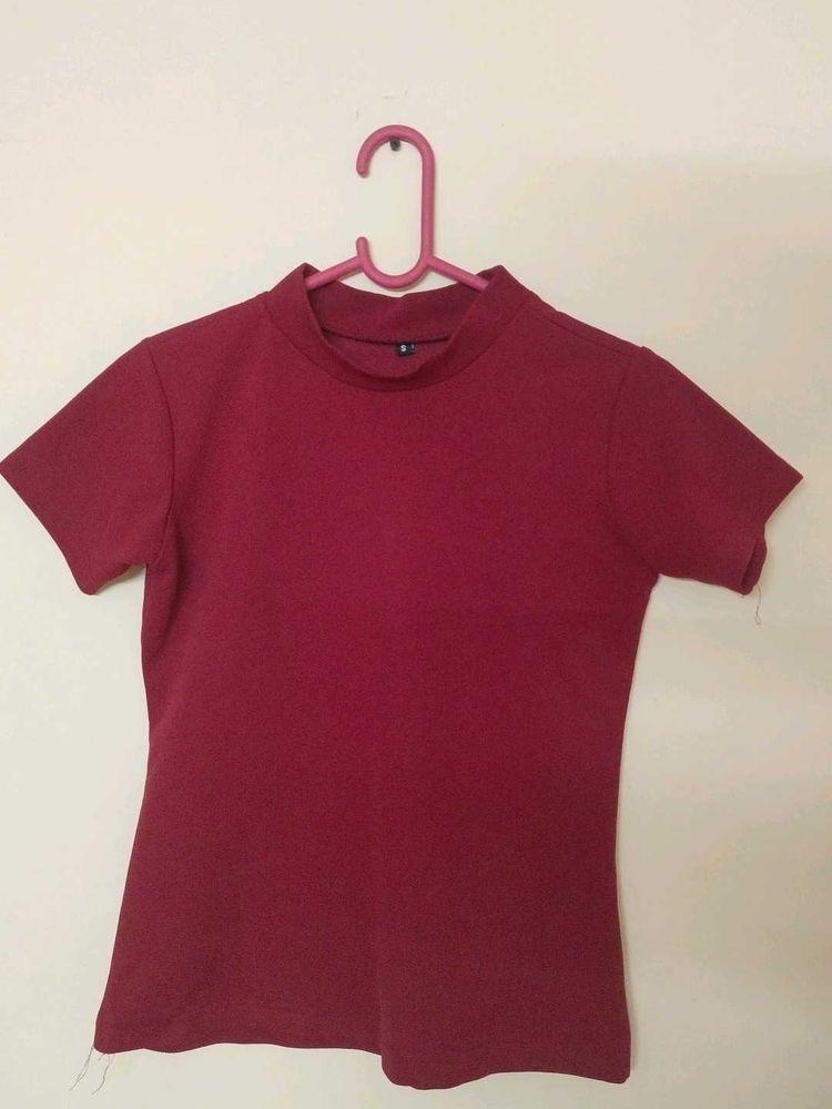 Maroon Mock Neck T-Shirt