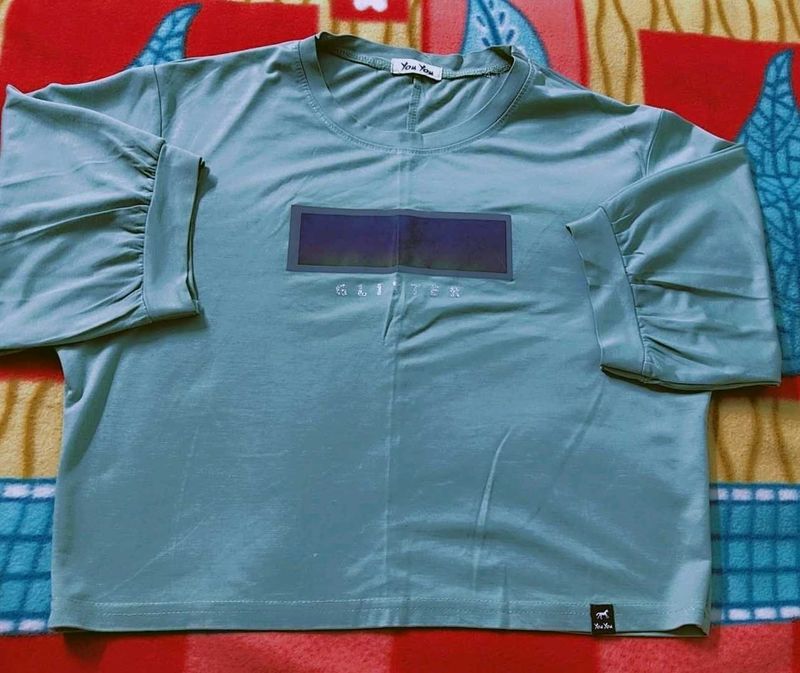 Trendy Teal Top with Ruffled Sleeves