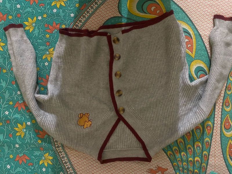 Cute Grey Button-Up Cardigan
