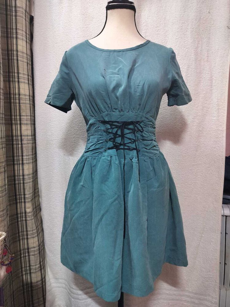 Korean Teal Corset Style Mini Dress