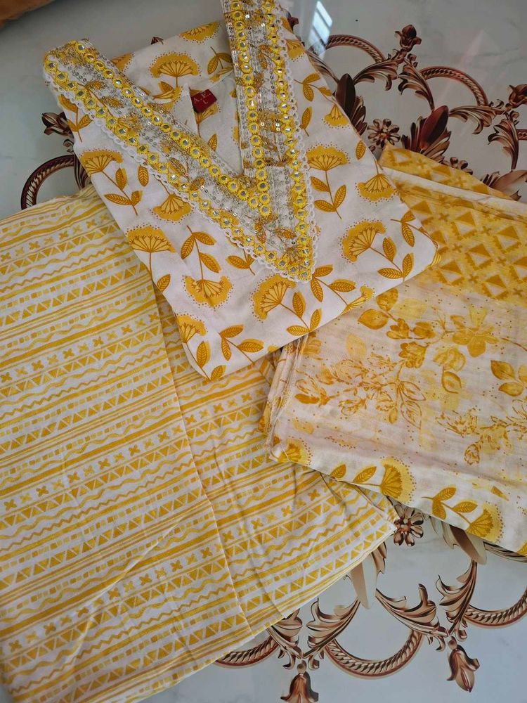 Yellow Printed Kurta Set