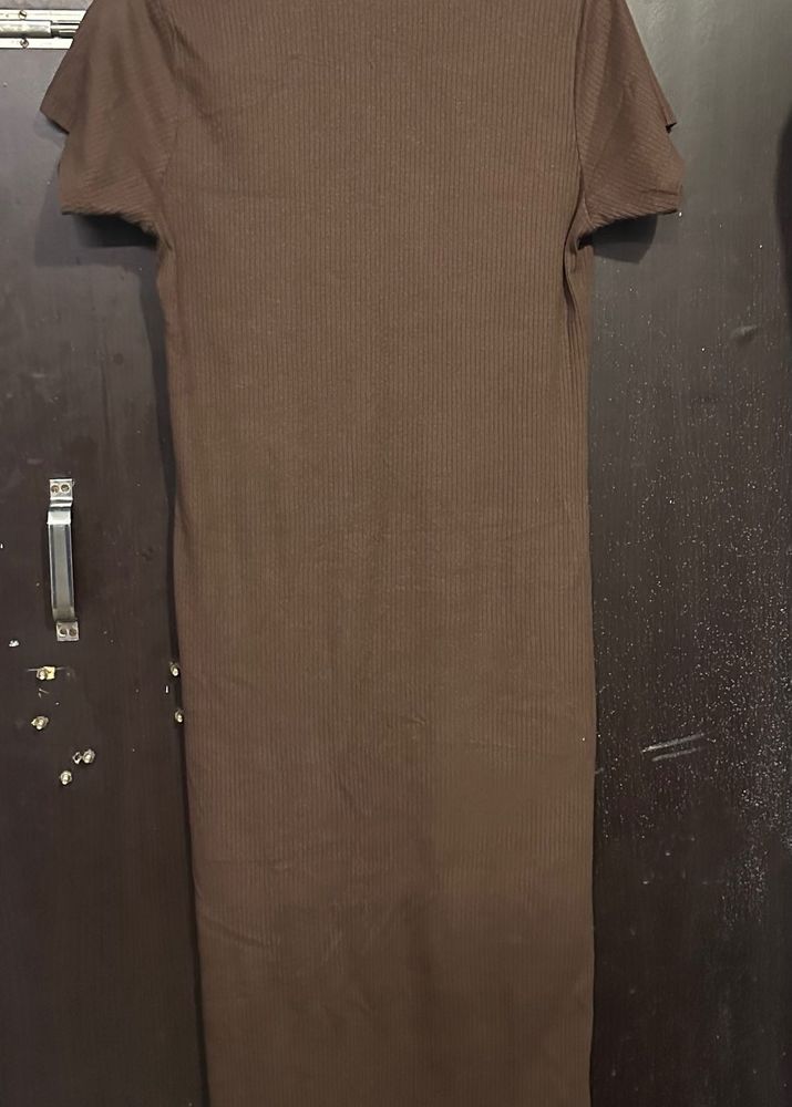 Ribbed Shirt Collar Midi Dress