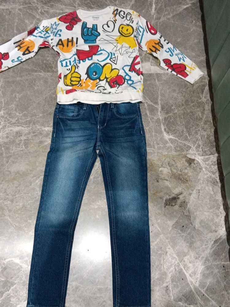 Graffiti Print Sweatshirt &amp; Jeans Set
