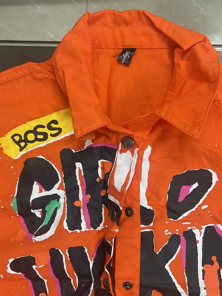 Orange Graphic Button-Down Shirt