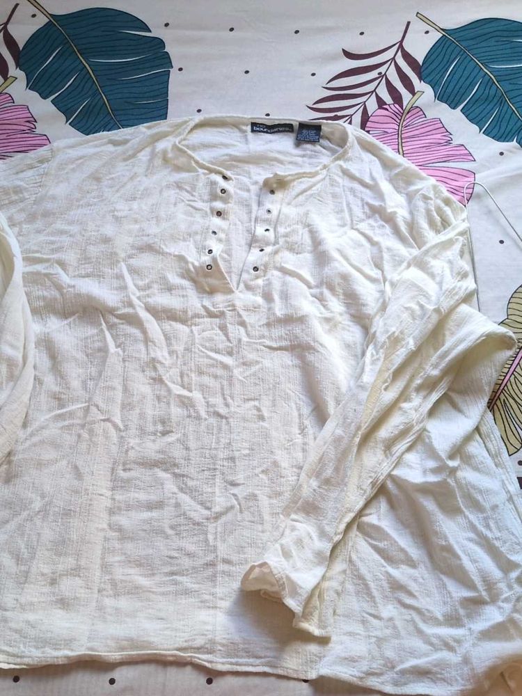 Cream Linen Blend Henley Top