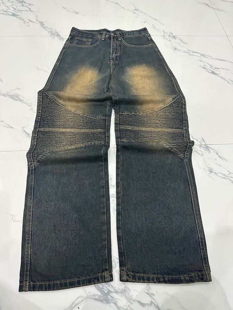Washed Moto Denim Jeans
