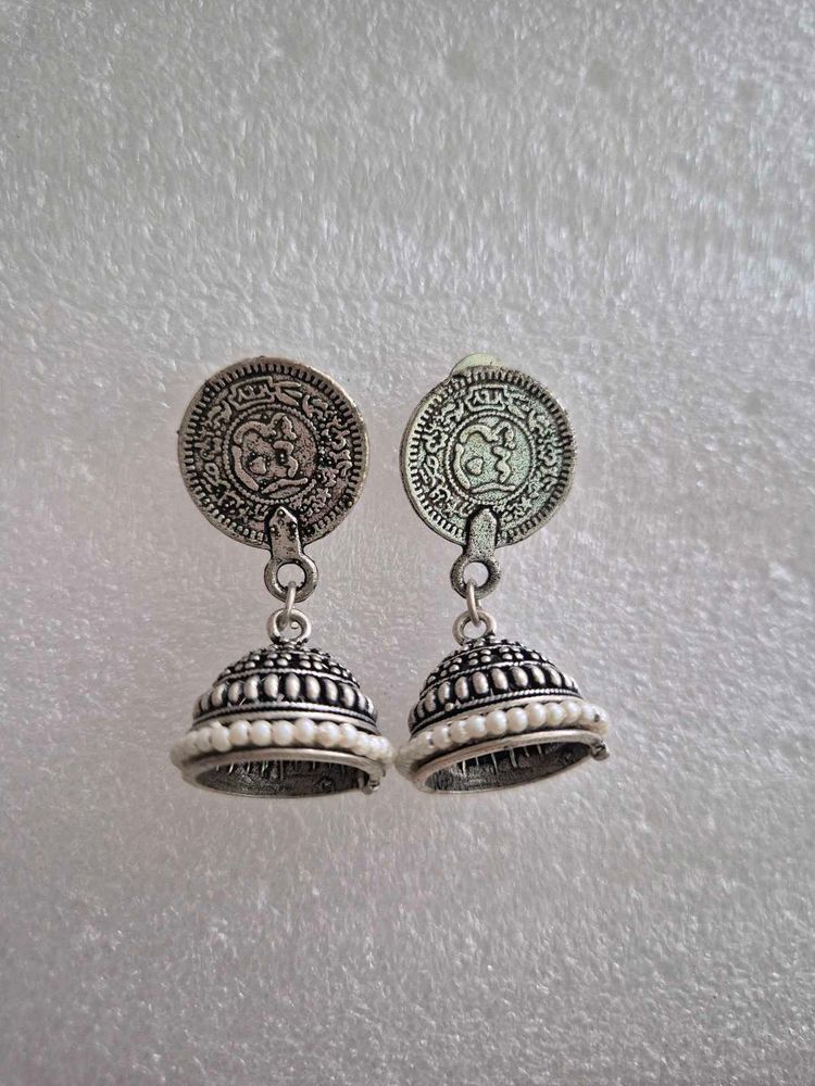 Ethnic Jhumka Earrings with Coin Detail - Unused