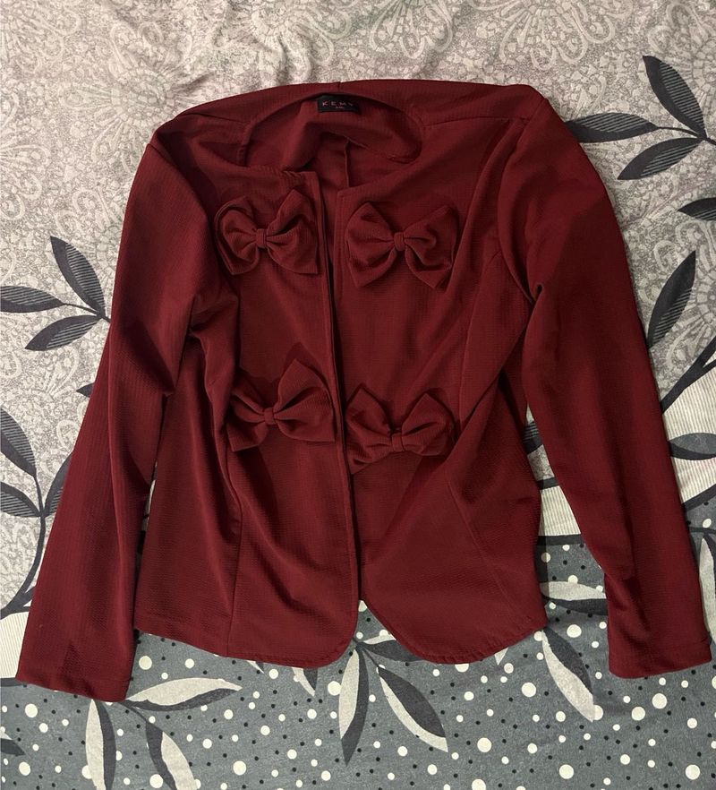 Maroon Bow Blazer