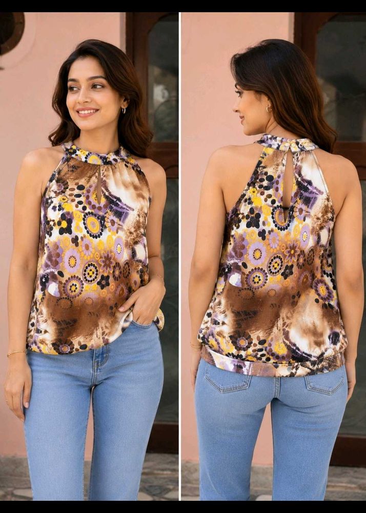 Halter Neck Abstract Floral Print top