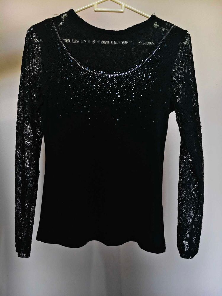 Elegant Black Lace Embellished Top