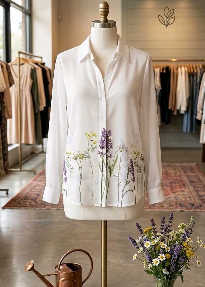 White Floral Print Button-Up Shirt