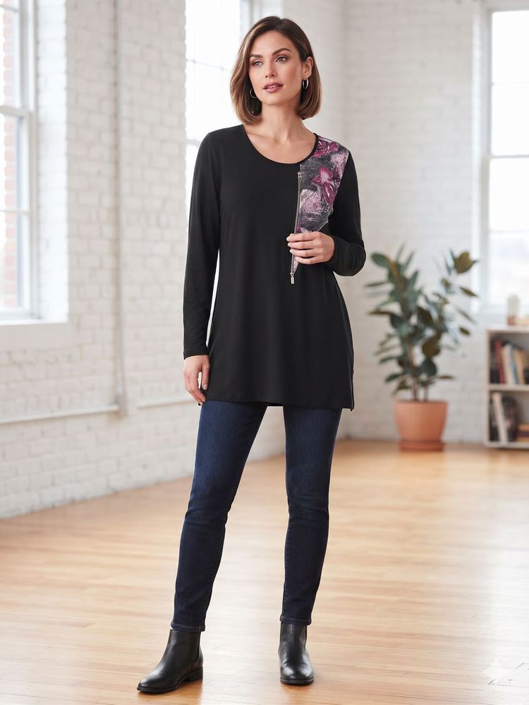 Chic Black Top with Floral Detail