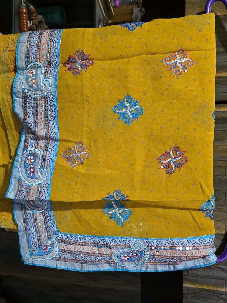 Yellow Embroidered saree