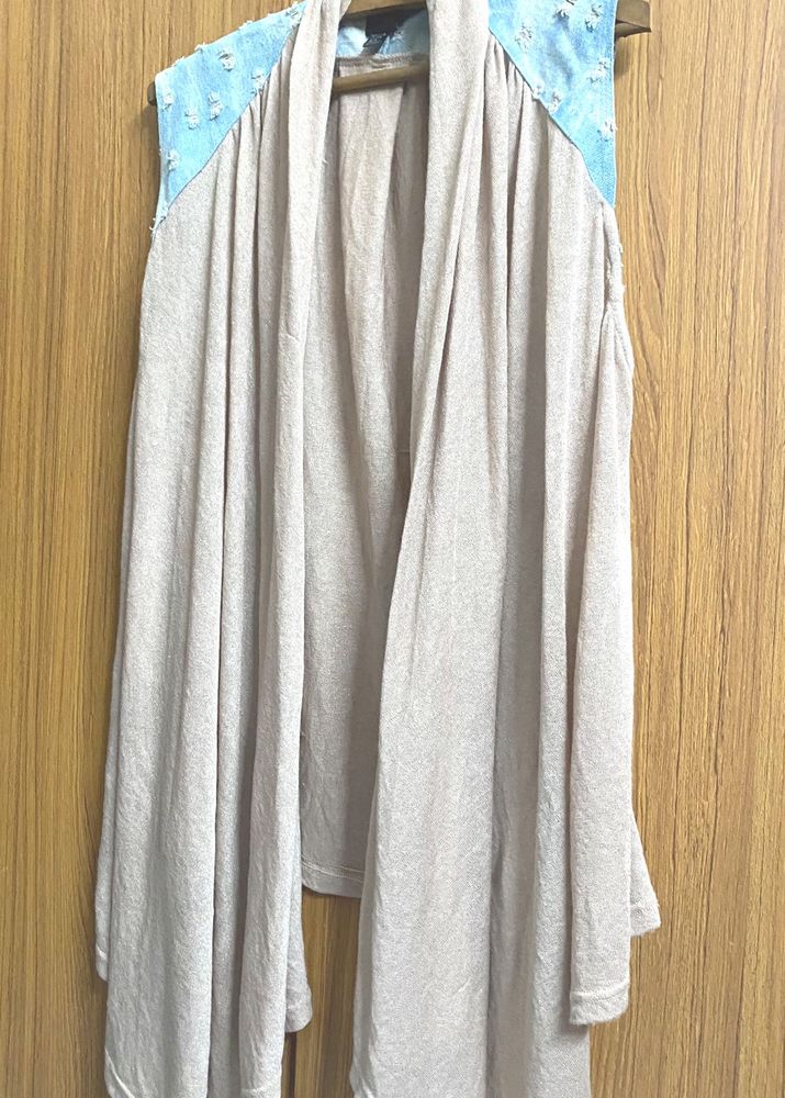 Flowy Shrug With Denim Collar