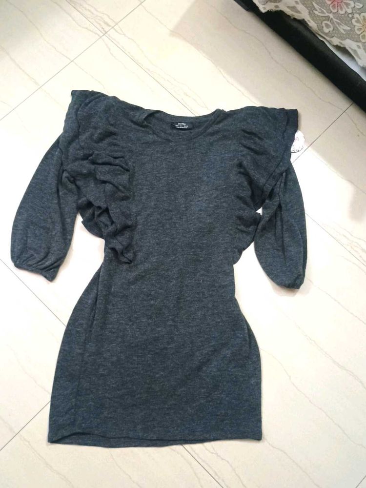 Gray Long Sleeve desinger Mini Dress