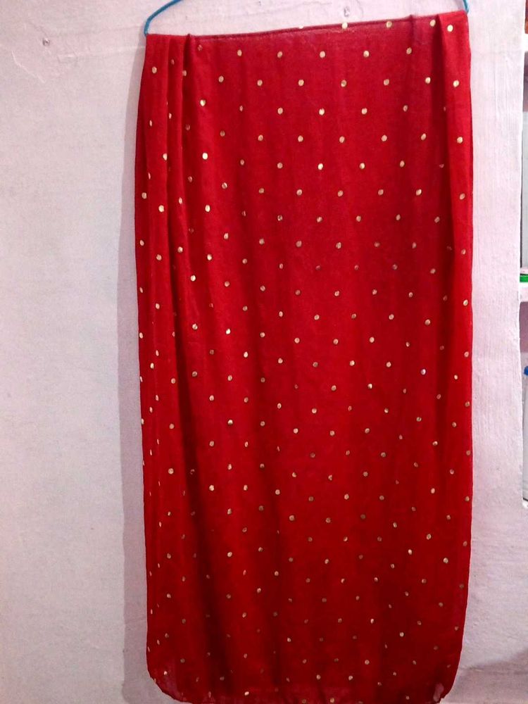 Red Dupatta with Gold Dots