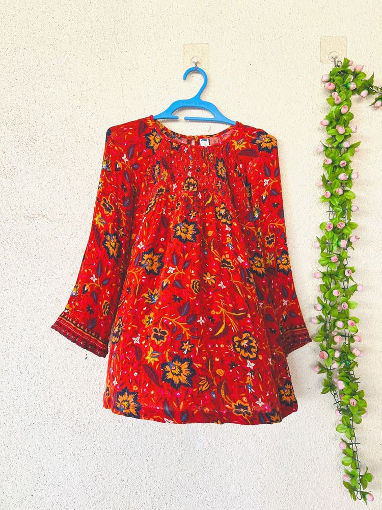 Boho Red Floral Print Kurta